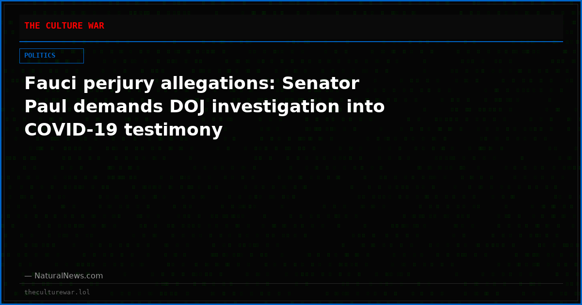 Fauci perjury allegations: Senator Paul demands DOJ investigation into COVID-19 testimony