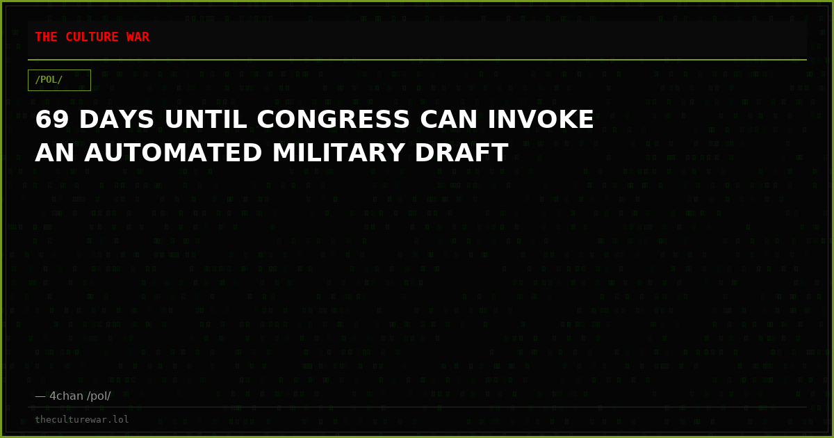 69 DAYS UNTIL CONGRESS CAN INVOKE AN AUTOMATED MILITARY DRAFT