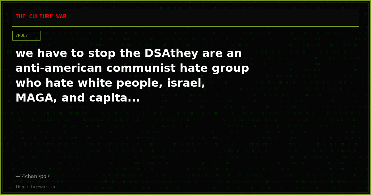 we have to stop the DSAthey are an anti-american communist hate group who hate white people, israel, MAGA, and capita...