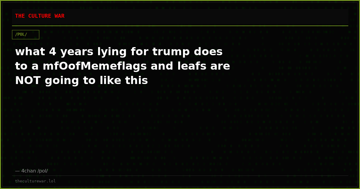 what 4 years lying for trump does to a mfOofMemeflags and leafs are NOT going to like this