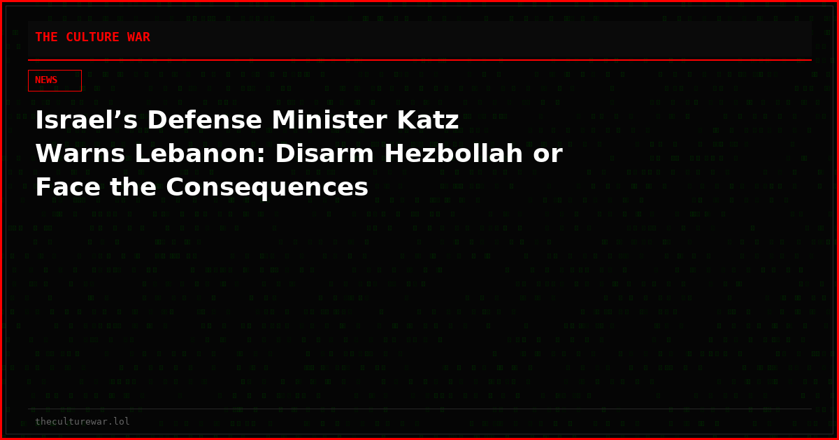 Israel’s Defense Minister Katz Warns Lebanon: Disarm Hezbollah or Face the Consequences