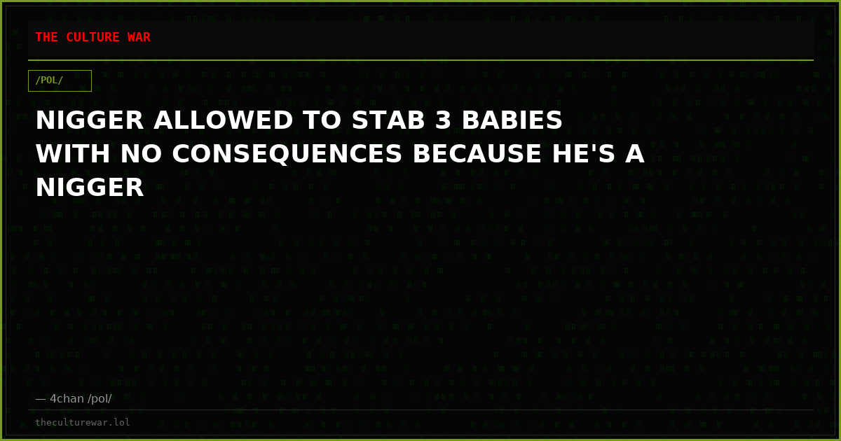 NIGGER ALLOWED TO STAB 3 BABIES WITH NO CONSEQUENCES BECAUSE HE'S A NIGGER