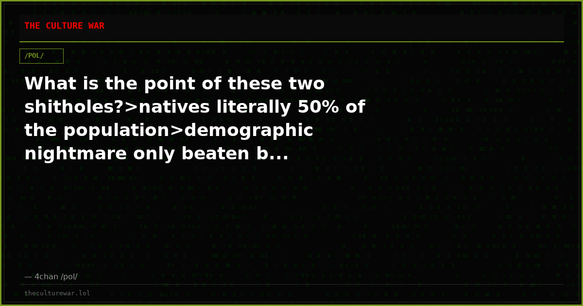 What is the point of these two shitholes?>natives literally 50% of the population>demographic nightmare only beaten b...