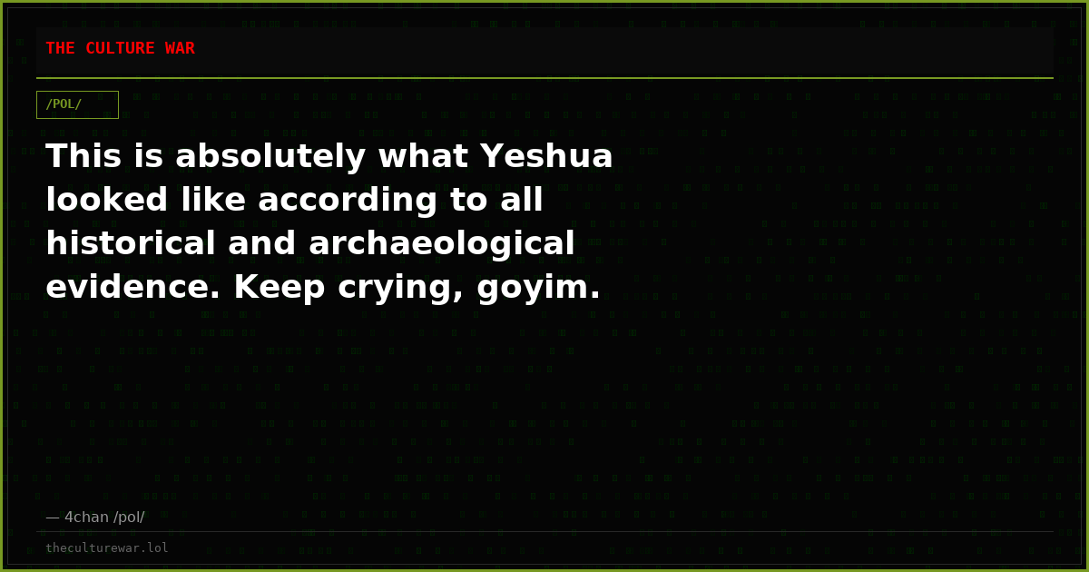 This is absolutely what Yeshua looked like according to all historical and archaeological evidence. Keep crying, goyim.