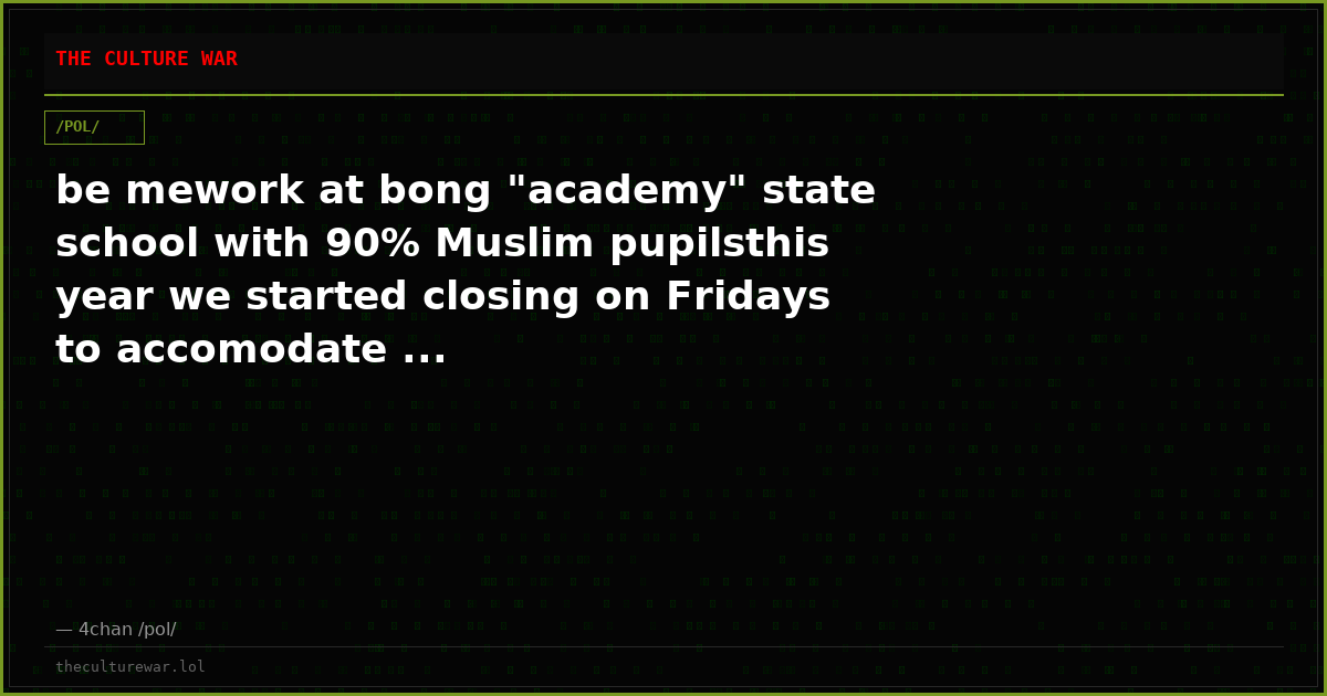 be mework at bong "academy" state school with 90% Muslim pupilsthis year we started closing on Fridays to accomodate ...