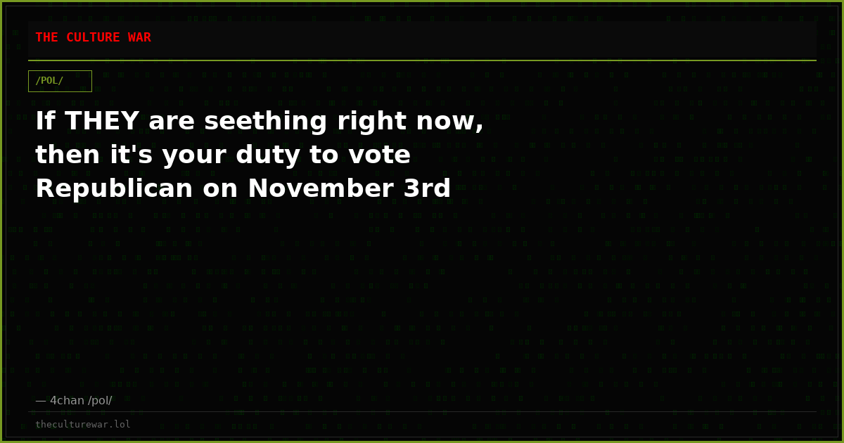 If THEY are seething right now, then it's your duty to vote Republican on November 3rd