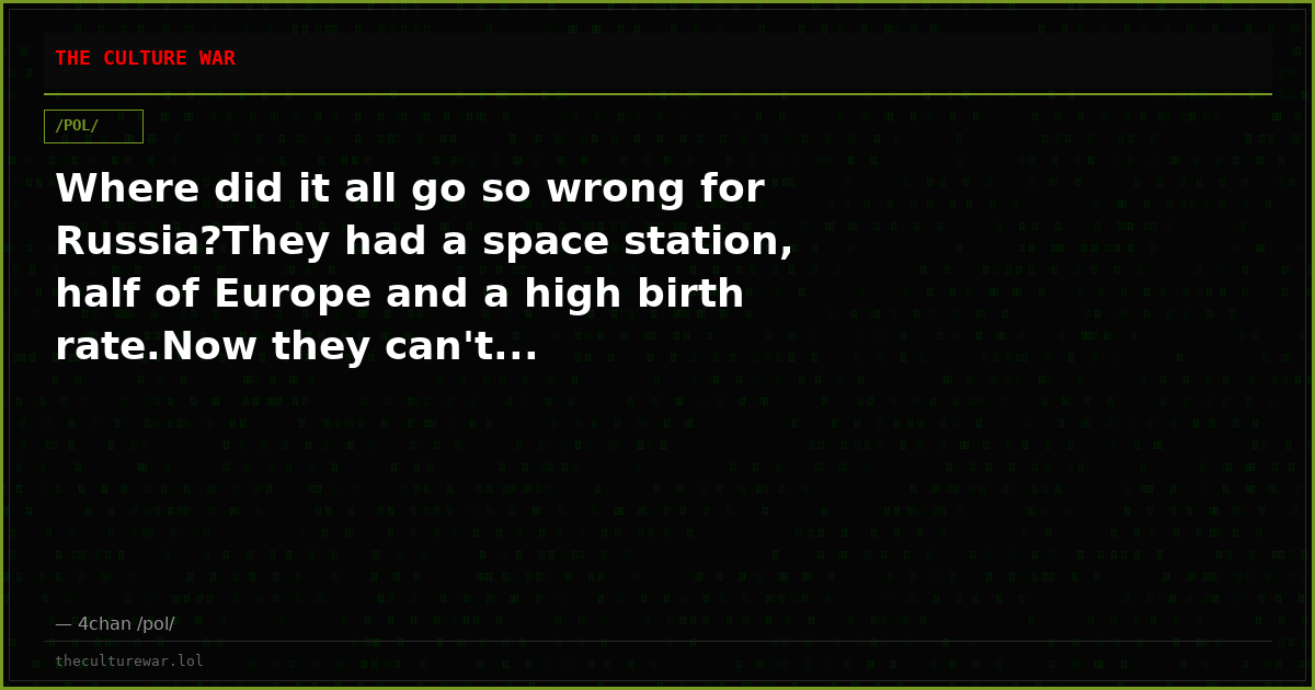 Where did it all go so wrong for Russia?They had a space station, half of Europe and a high birth rate.Now they can't...