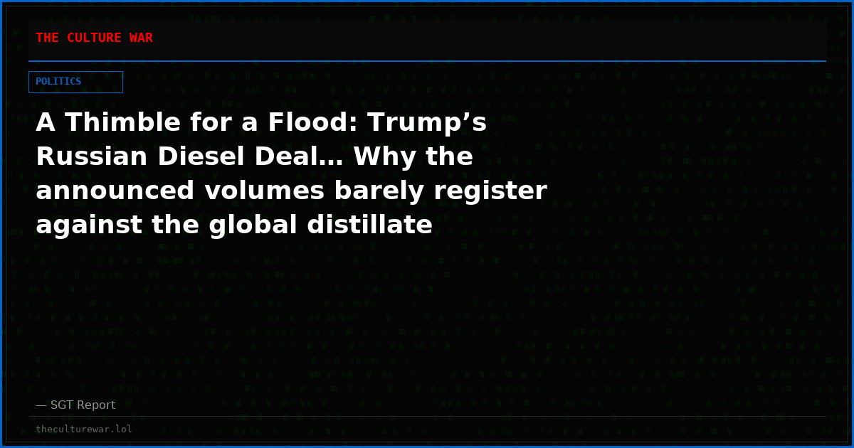 A Thimble for a Flood: Trump’s Russian Diesel Deal… Why the announced volumes barely register against the global distillate shortage