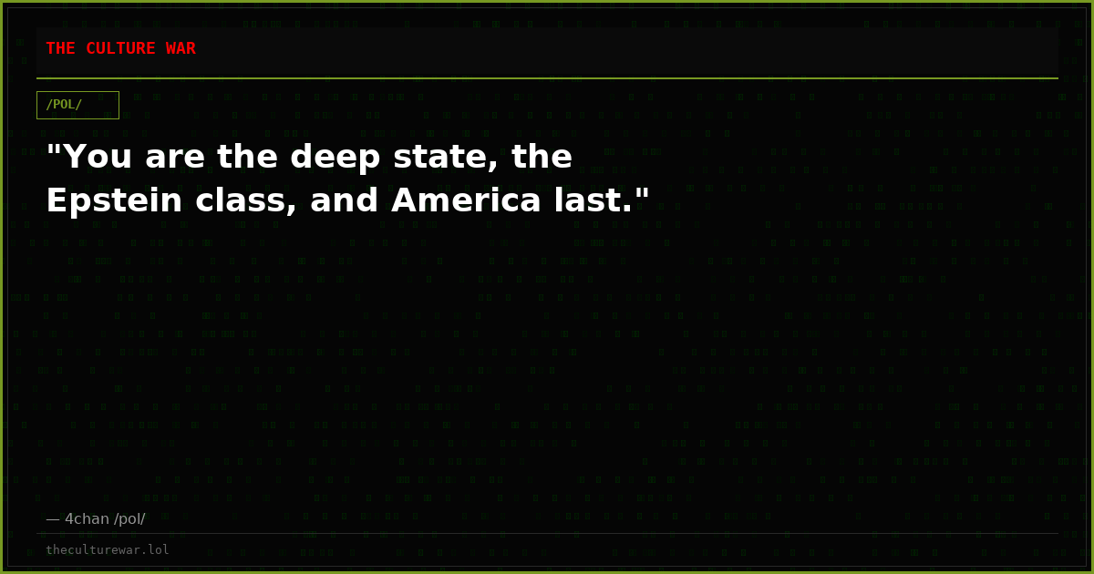 "You are the deep state, the Epstein class, and America last."
