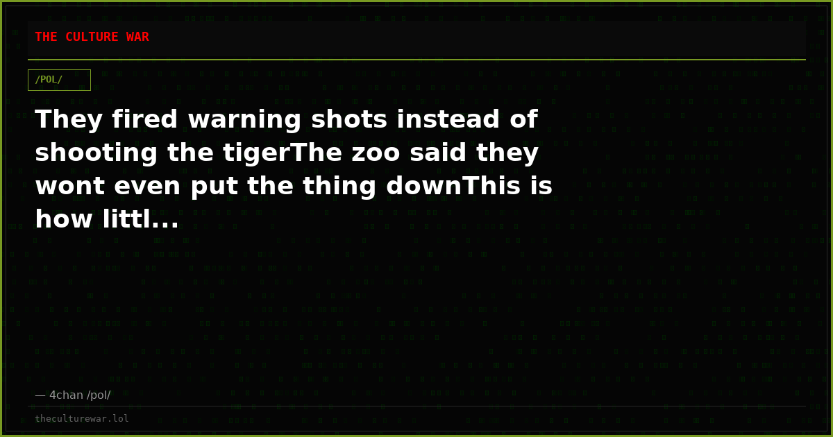 They fired warning shots instead of shooting the tigerThe zoo said they wont even put the thing downThis is how littl...