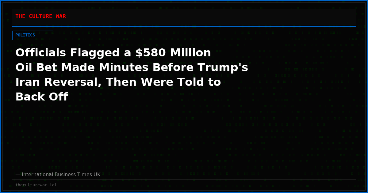 Officials Flagged a $580 Million Oil Bet Made Minutes Before Trump's Iran Reversal, Then Were Told to Back Off