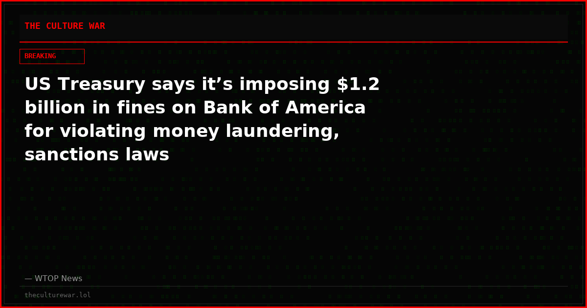 US Treasury says it’s imposing $1.2 billion in fines on Bank of America for violating money laundering, sanctions laws