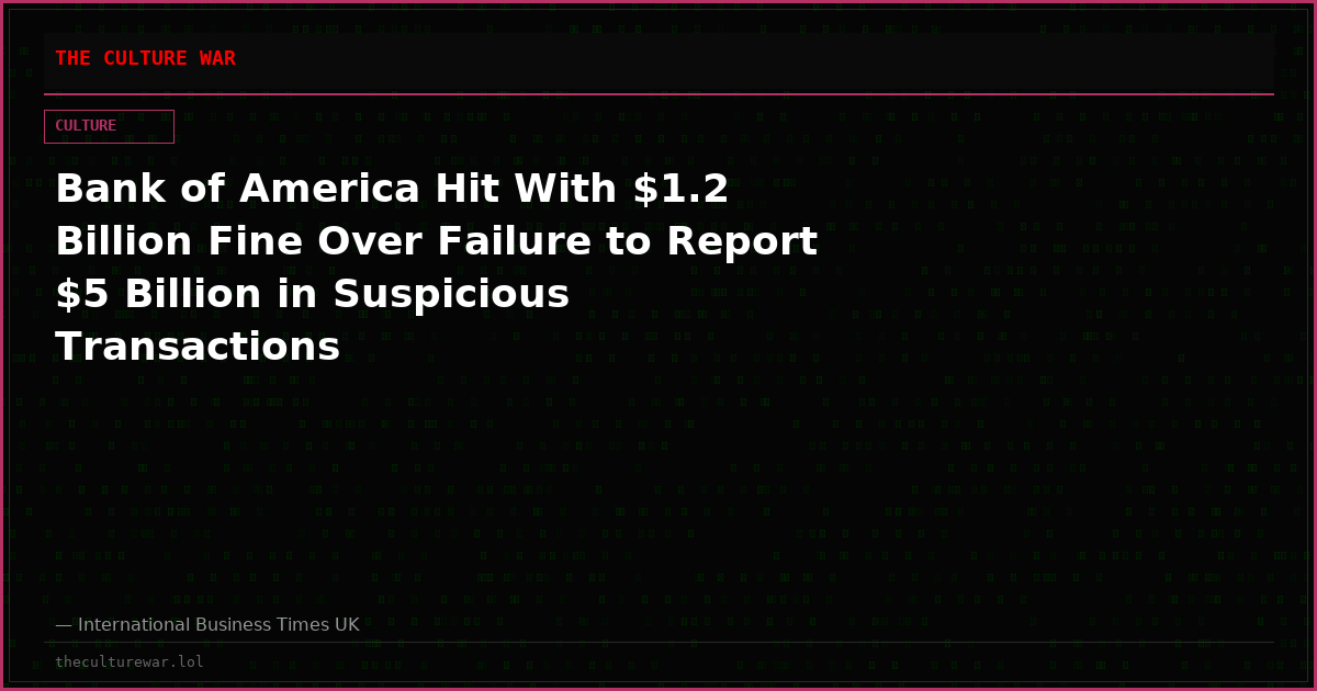 Bank of America Hit With $1.2 Billion Fine Over Failure to Report $5 Billion in Suspicious Transactions
