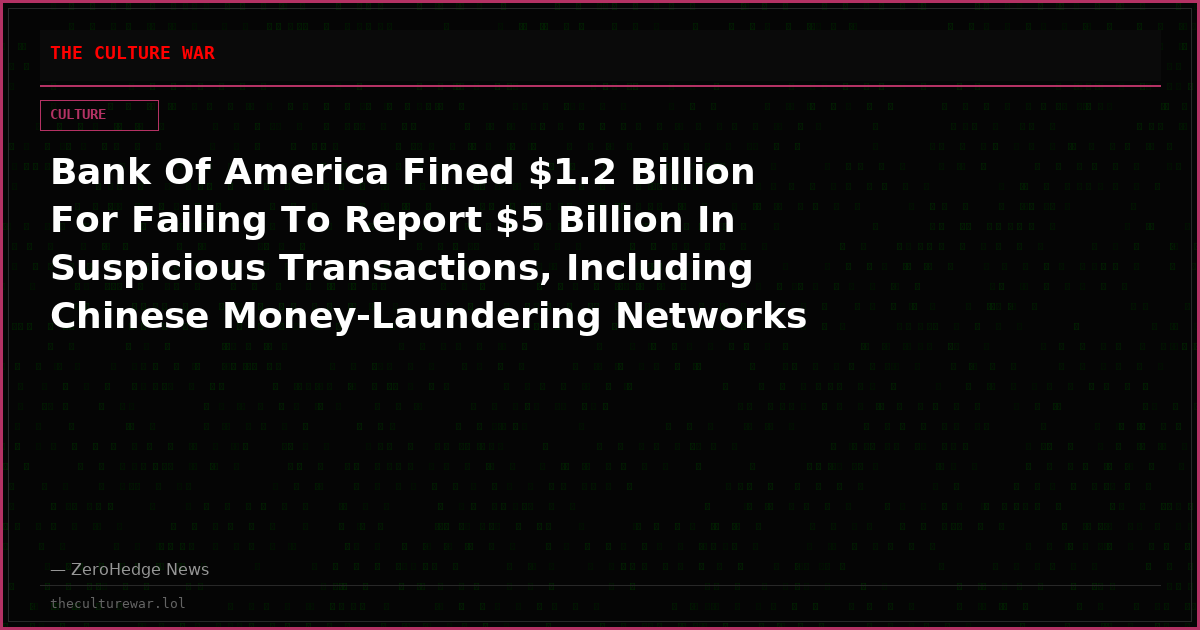Bank Of America Fined $1.2 Billion For Failing To Report $5 Billion In Suspicious Transactions, Including Chinese Money-Laundering Networks