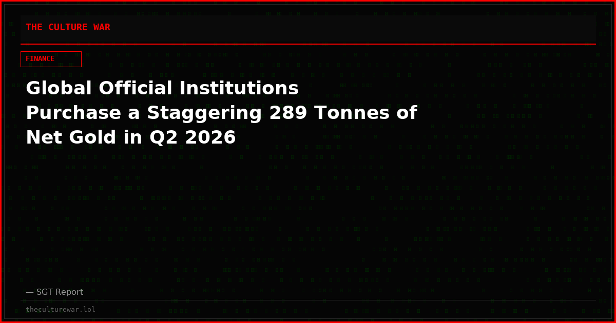 Global Official Institutions Purchase a Staggering 289 Tonnes of Net Gold in Q2 2026
