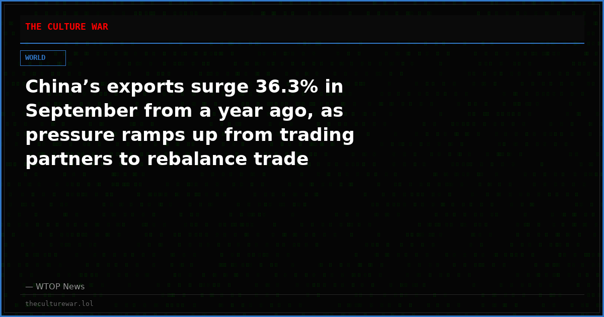 China’s exports surge 36.3% in September from a year ago, as pressure ramps up from trading partners to rebalance trade