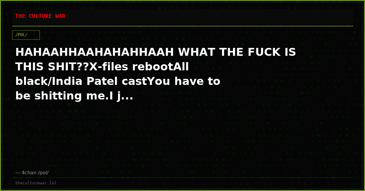 HAHAAHHAAHAHAHHAAH WHAT THE FUCK IS THIS SHIT??X-files rebootAll black/India Patel castYou have to be shitting me.I j...