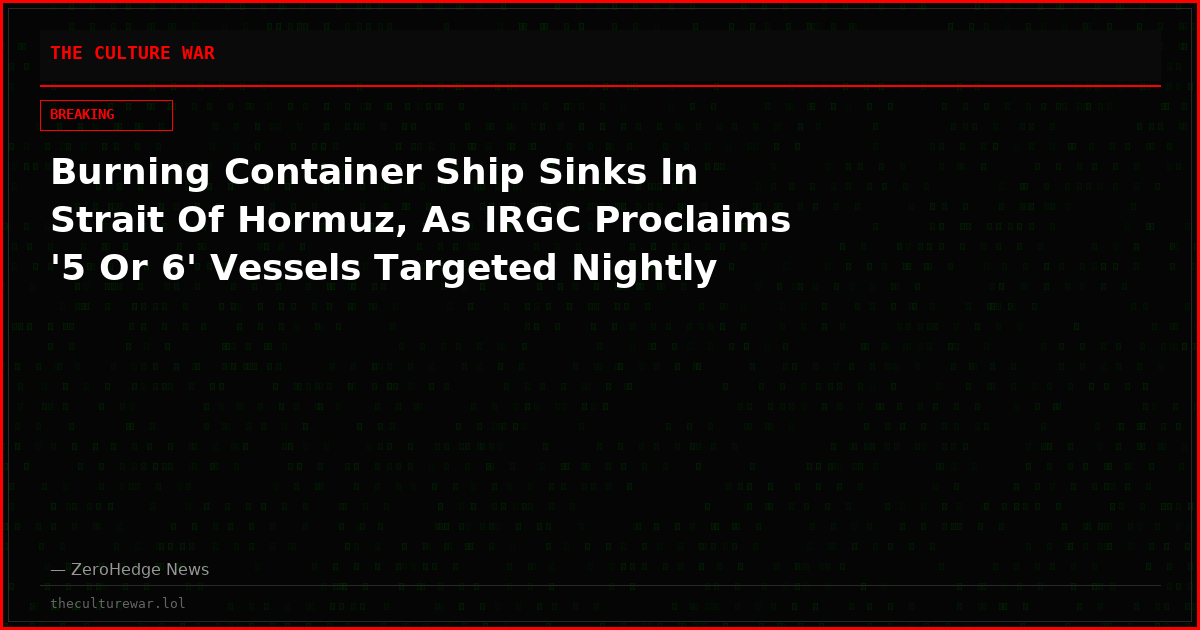Burning Container Ship Sinks In Strait Of Hormuz, As IRGC Proclaims '5 Or 6' Vessels Targeted Nightly