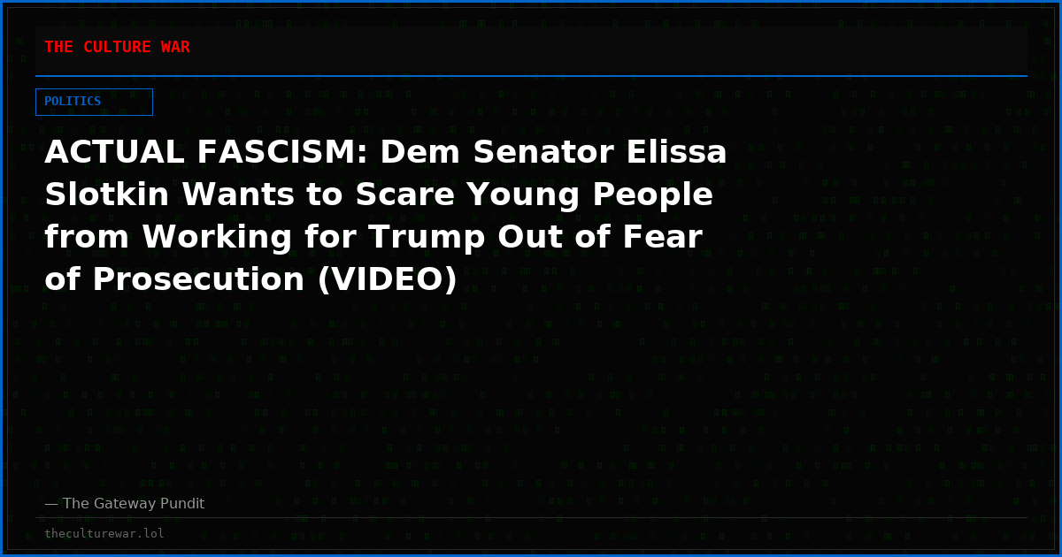 ACTUAL FASCISM: Dem Senator Elissa Slotkin Wants to Scare Young People from Working for Trump Out of Fear of Prosecution (VIDEO)