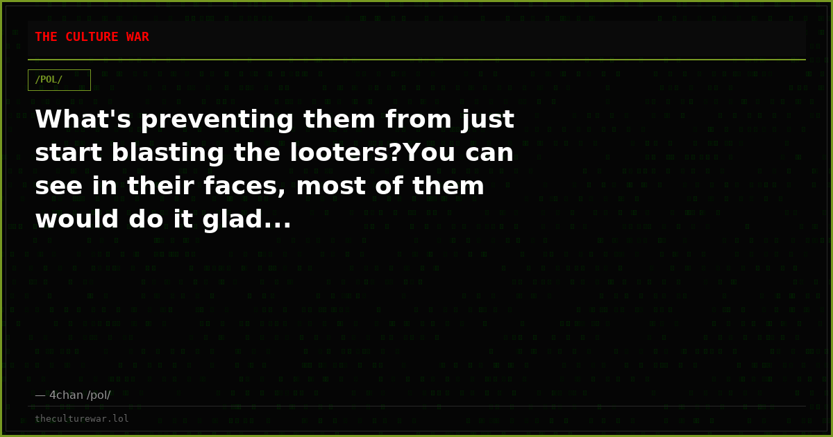 What's preventing them from just start blasting the looters?You can see in their faces, most of them would do it glad...