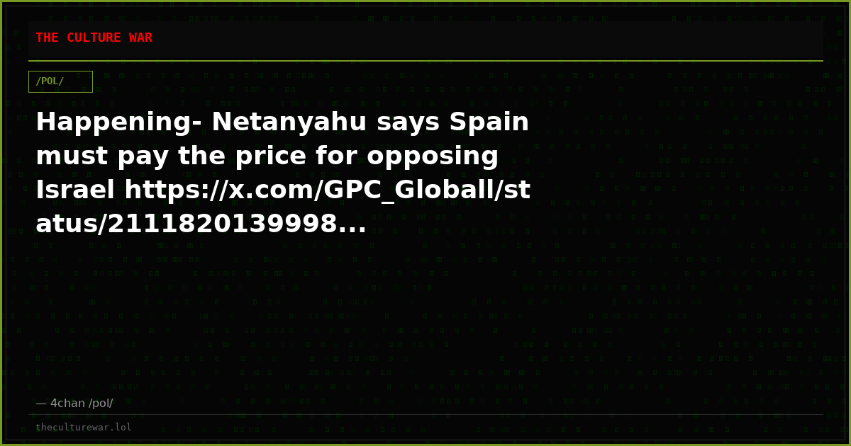 Happening- Netanyahu says Spain must pay the price for opposing Israel https://x.com/GPC_Globall/status/2111820139998...