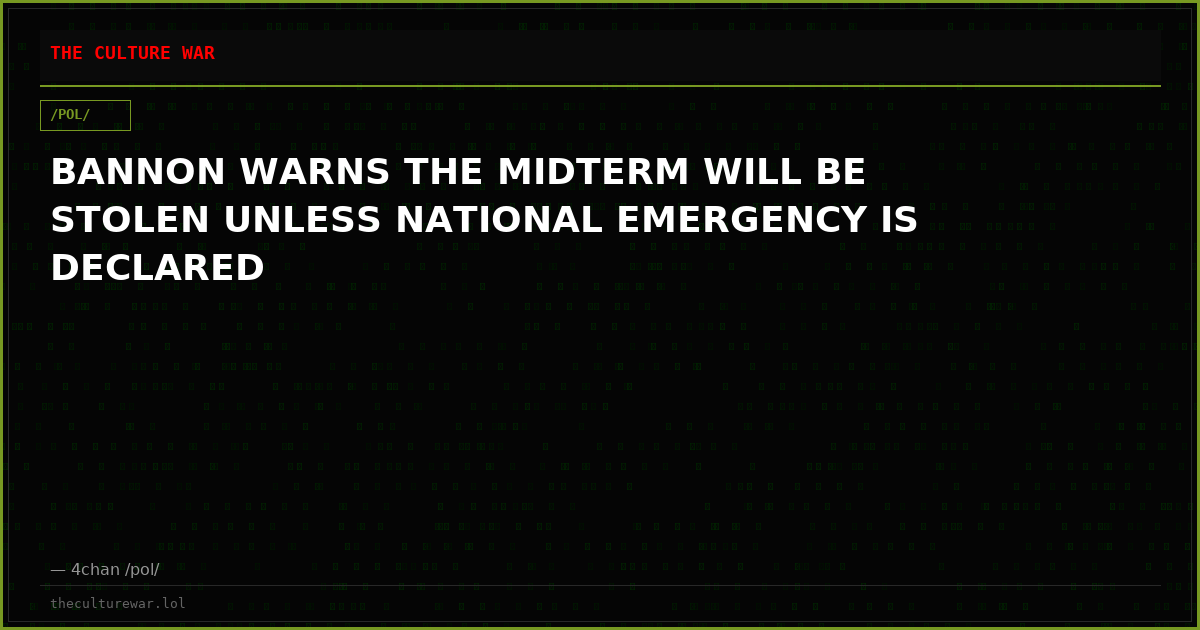 BANNON WARNS THE MIDTERM WILL BE STOLEN UNLESS NATIONAL EMERGENCY IS DECLARED