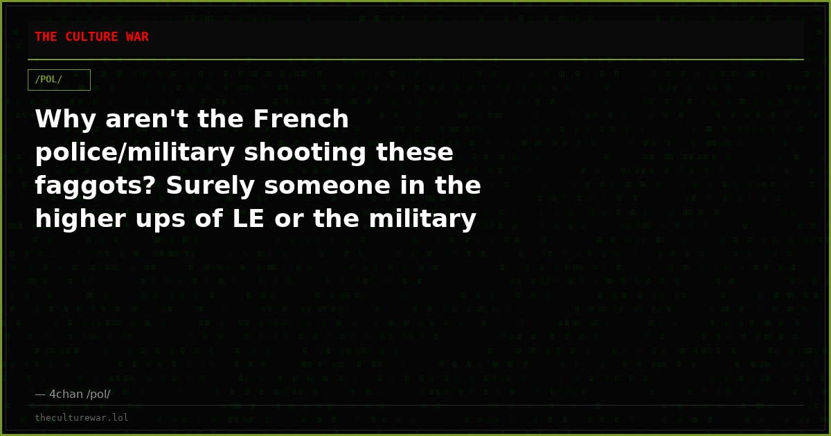 Why aren't the French police/military shooting these faggots? Surely someone in the higher ups of LE or the military ...