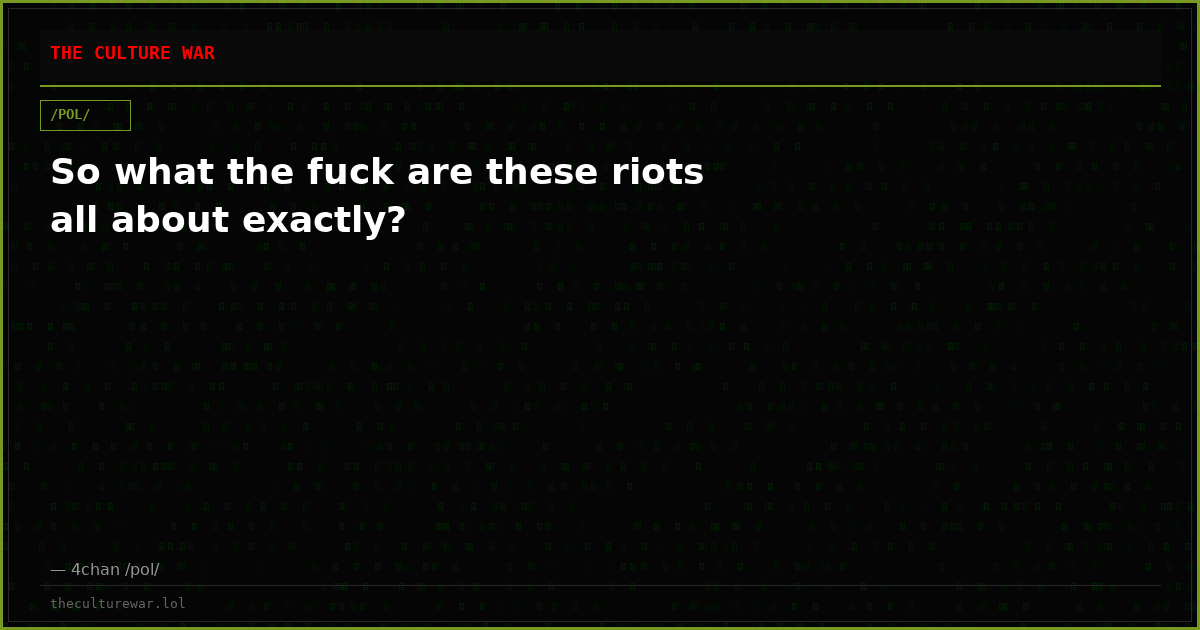 So what the fuck are these riots all about exactly?