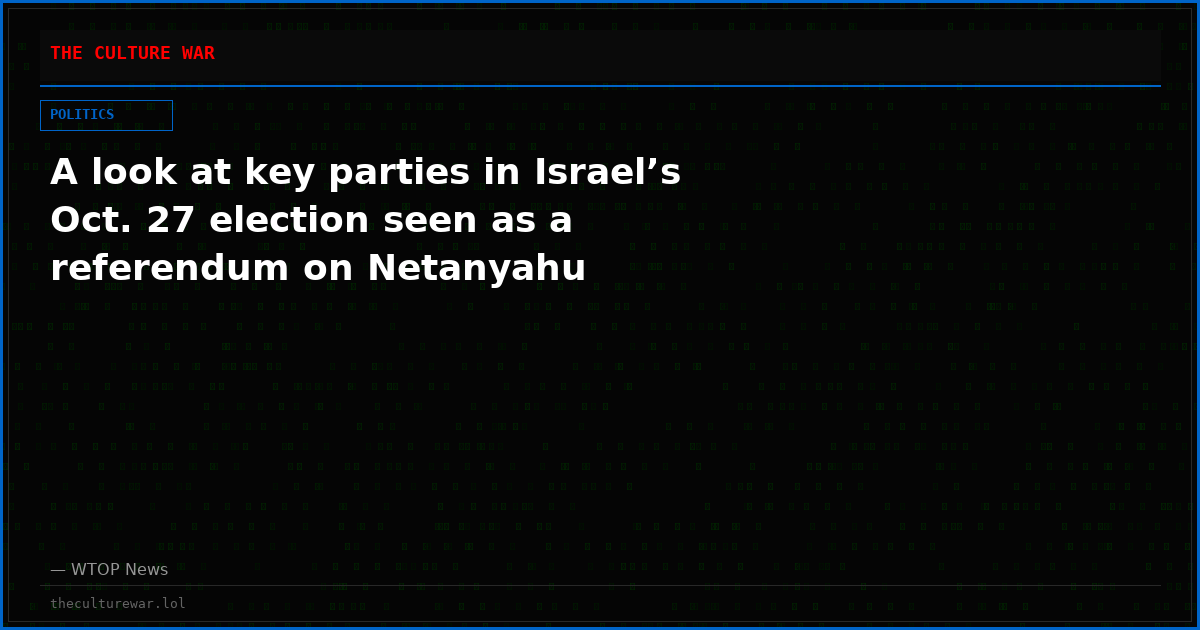 A look at key parties in Israel’s Oct. 27 election seen as a referendum on Netanyahu