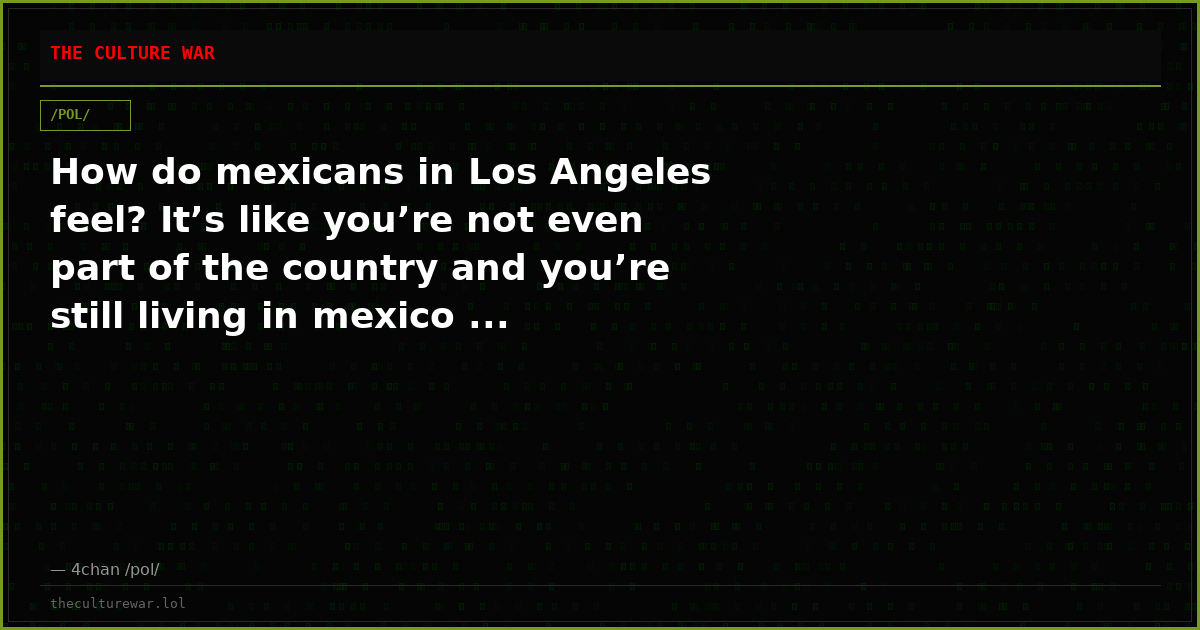 How do mexicans in Los Angeles feel? It’s like you’re not even part of the country and you’re still living in mexico ...