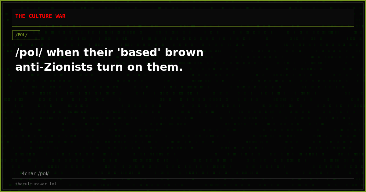 /pol/ when their 'based' brown anti-Zionists turn on them.