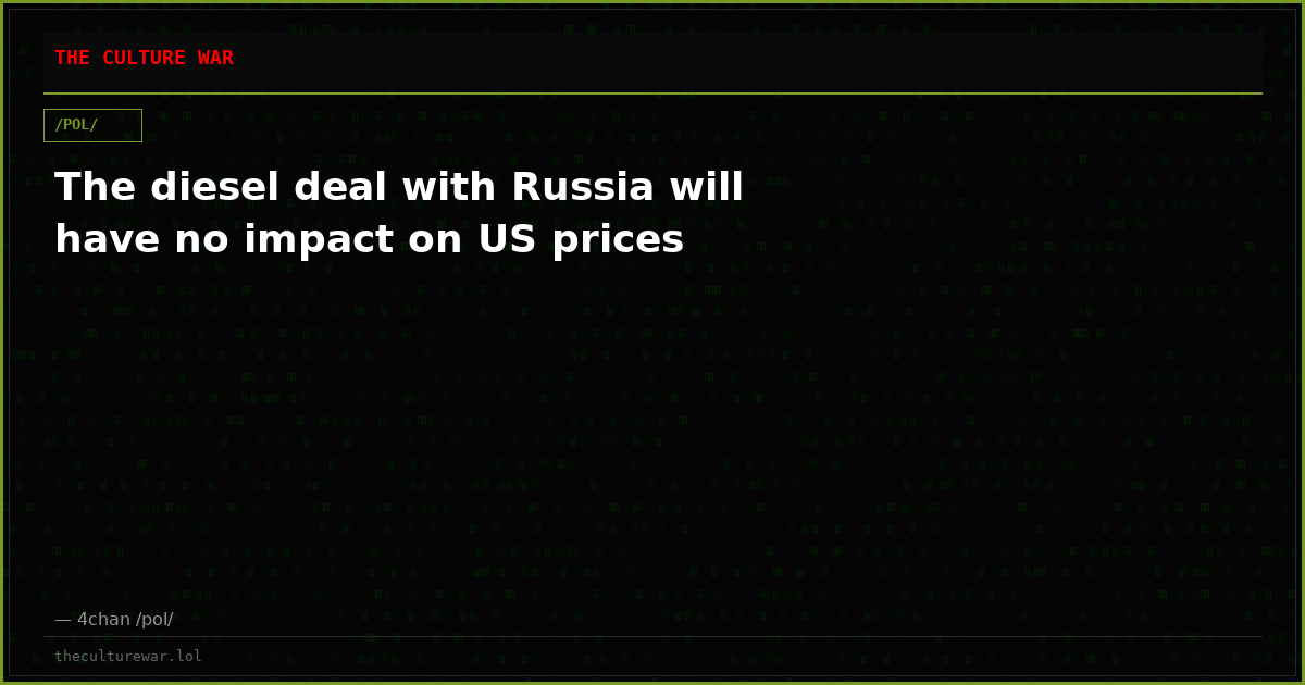 The diesel deal with Russia will have no impact on US prices