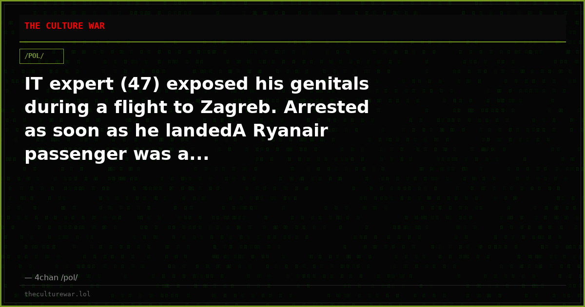 IT expert (47) exposed his genitals during a flight to Zagreb. Arrested as soon as he landedA Ryanair passenger was a...