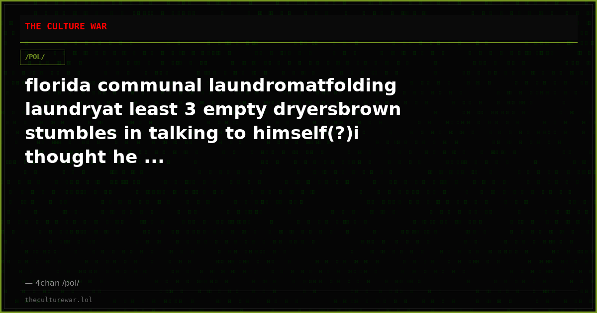 florida communal laundromatfolding laundryat least 3 empty dryersbrown stumbles in talking to himself(?)i thought he ...