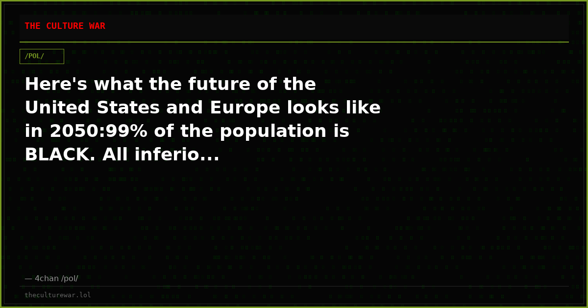Here's what the future of the United States and Europe looks like in 2050:99% of the population is BLACK. All inferio...