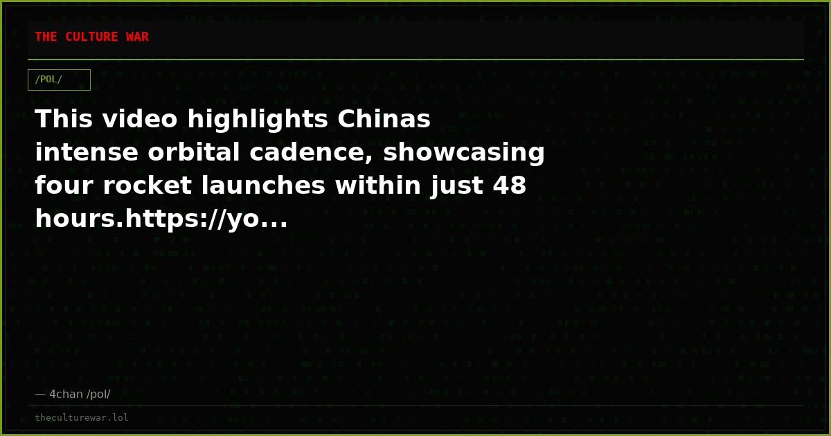 This video highlights Chinas intense orbital cadence, showcasing four rocket launches within just 48 hours.https://yo...
