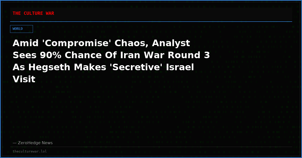 Amid 'Compromise' Chaos, Analyst Sees 90% Chance Of Iran War Round 3 As Hegseth Makes 'Secretive' Israel Visit