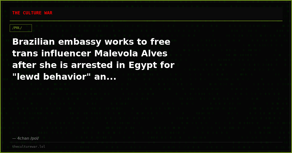 Brazilian embassy works to free trans influencer Malevola Alves after she is arrested in Egypt for "lewd behavior" an...