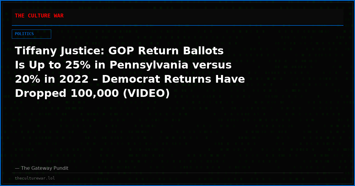 Tiffany Justice: GOP Return Ballots Is Up to 25% in Pennsylvania versus 20% in 2022 – Democrat Returns Have Dropped 100,000 (VIDEO)