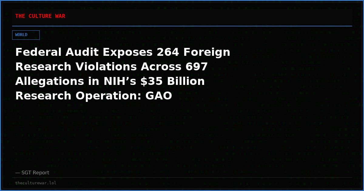 Federal Audit Exposes 264 Foreign Research Violations Across 697 Allegations in NIH’s $35 Billion Research Operation: GAO