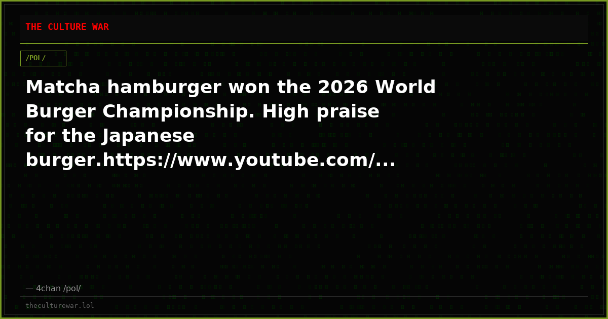 Matcha hamburger won the 2026 World Burger Championship. High praise for the Japanese burger.https://www.youtube.com/...