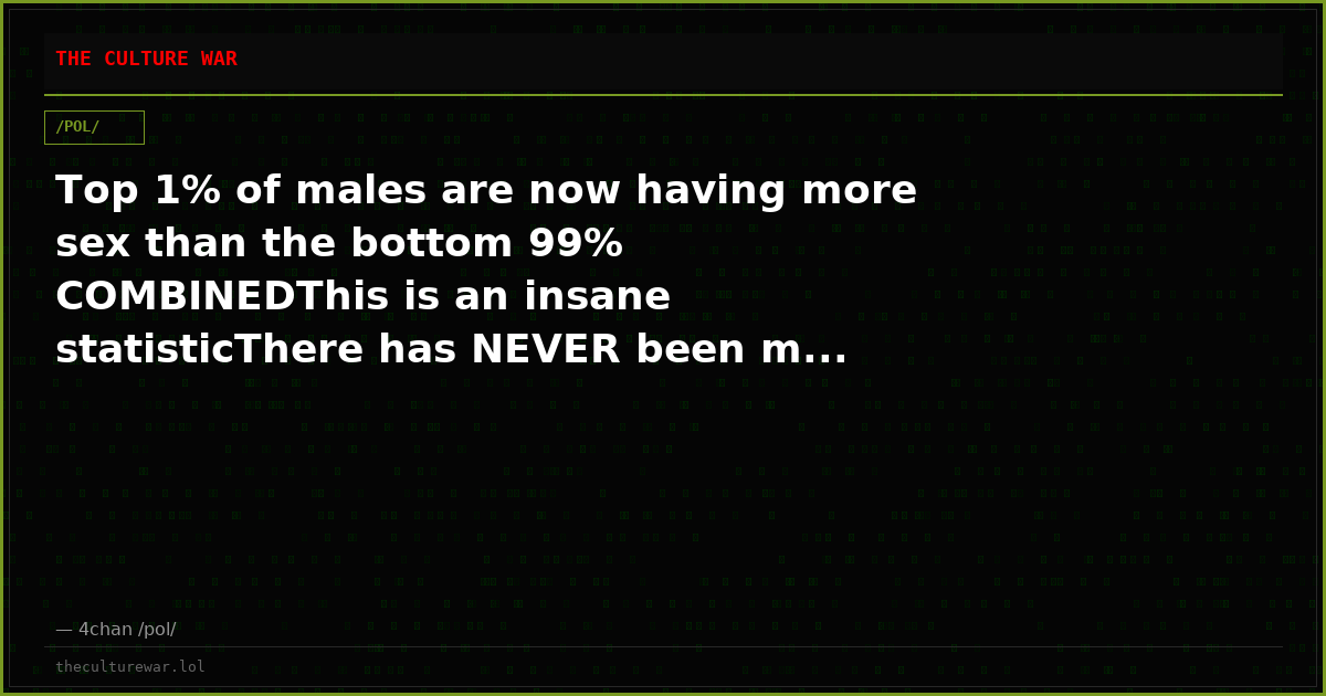Top 1% of males are now having more sex than the bottom 99% COMBINEDThis is an insane statisticThere has NEVER been m...