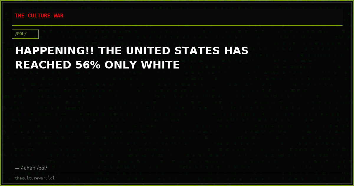 HAPPENING!! THE UNITED STATES HAS REACHED 56% ONLY WHITE