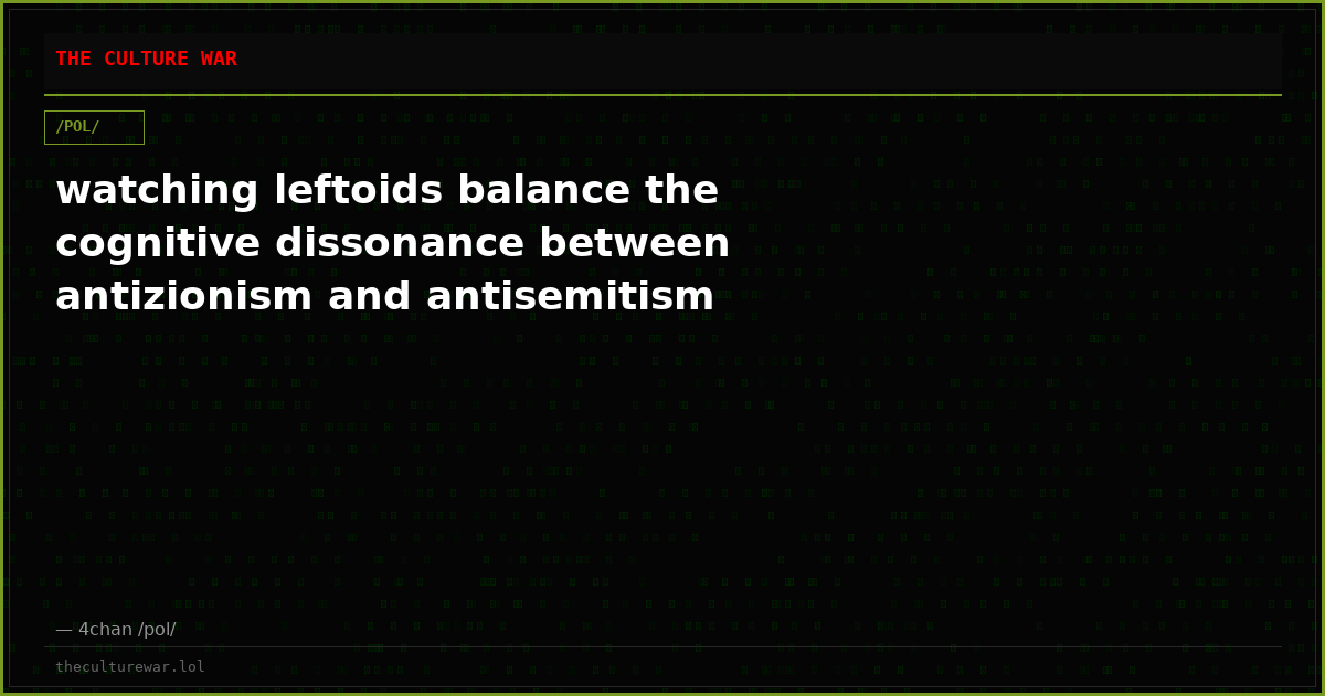 watching leftoids balance the cognitive dissonance between antizionism and antisemitism