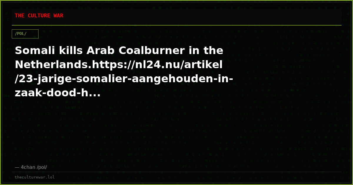 Somali kills Arab Coalburner in the Netherlands.https://nl24.nu/artikel/23-jarige-somalier-aangehouden-in-zaak-dood-h...