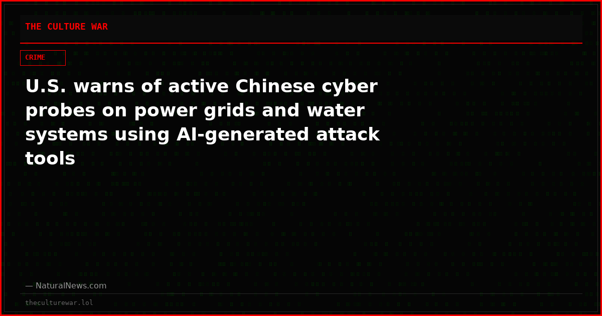 U.S. warns of active Chinese cyber probes on power grids and water systems using AI-generated attack tools