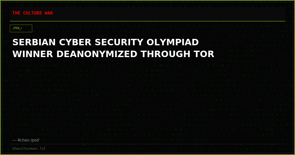 SERBIAN CYBER SECURITY OLYMPIAD WINNER DEANONYMIZED THROUGH TOR
