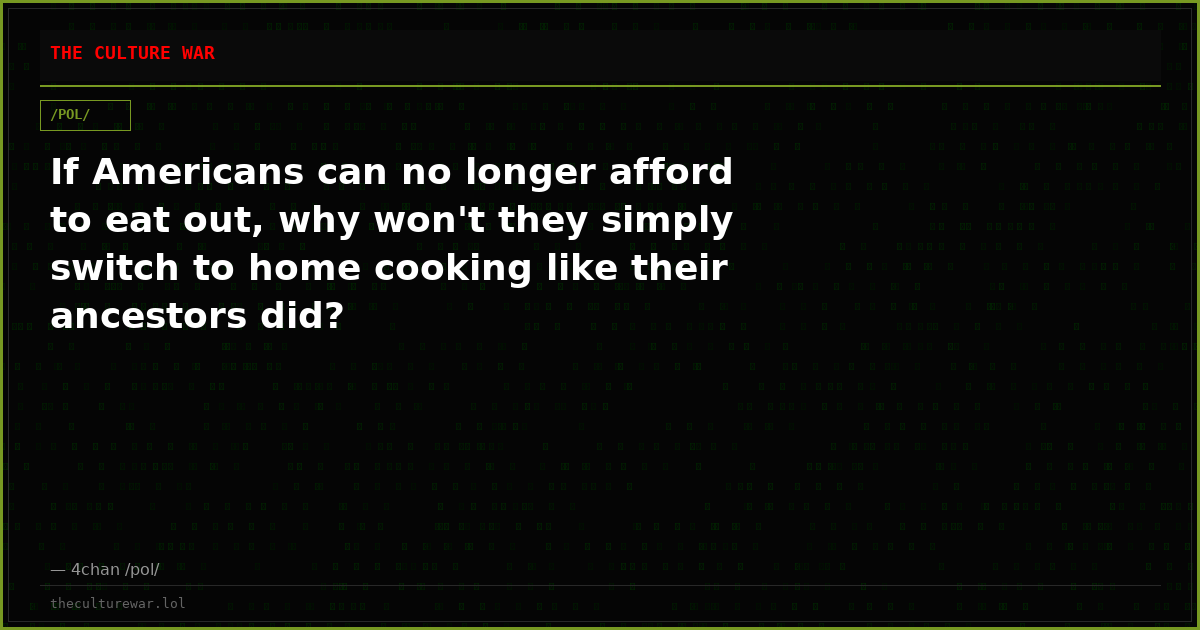 If Americans can no longer afford to eat out, why won't they simply switch to home cooking like their ancestors did?