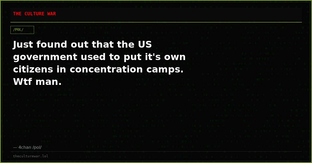 Just found out that the US government used to put it's own citizens in concentration camps. Wtf man.