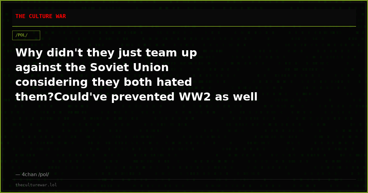 Why didn't they just team up against the Soviet Union considering they both hated them?Could've prevented WW2 as well